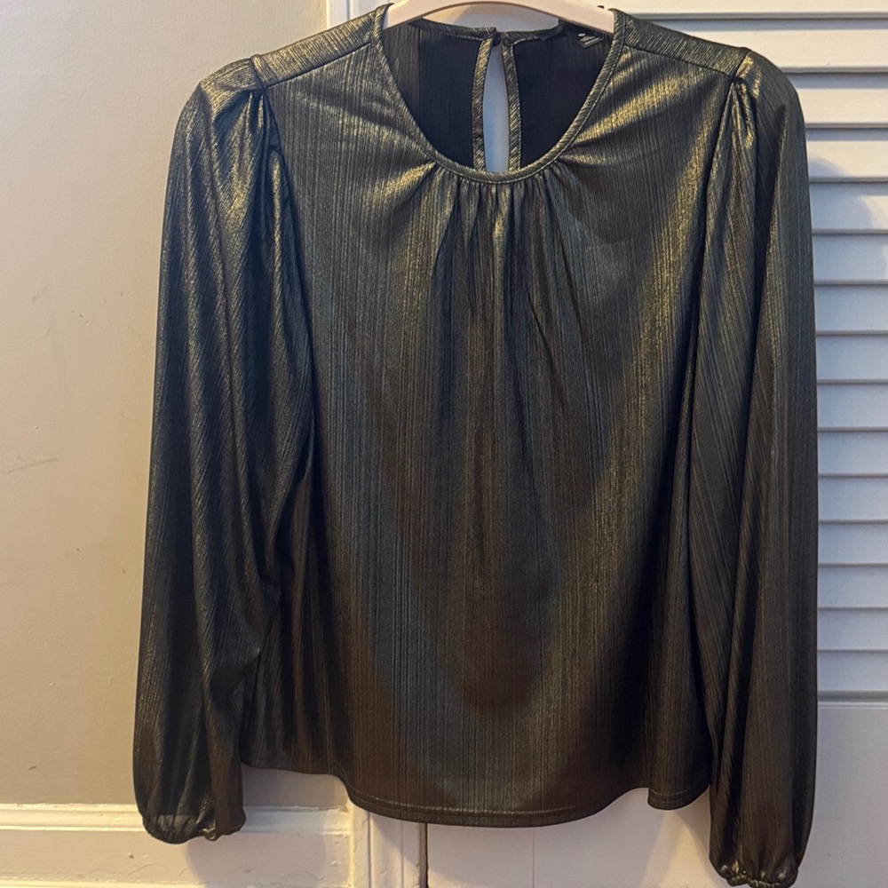 Aqua Metallic Black Blouse